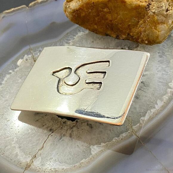 Vintage Native American Silver Overlay Dove Rectangle Unisex Belt Buckle - Picture 4 of 10